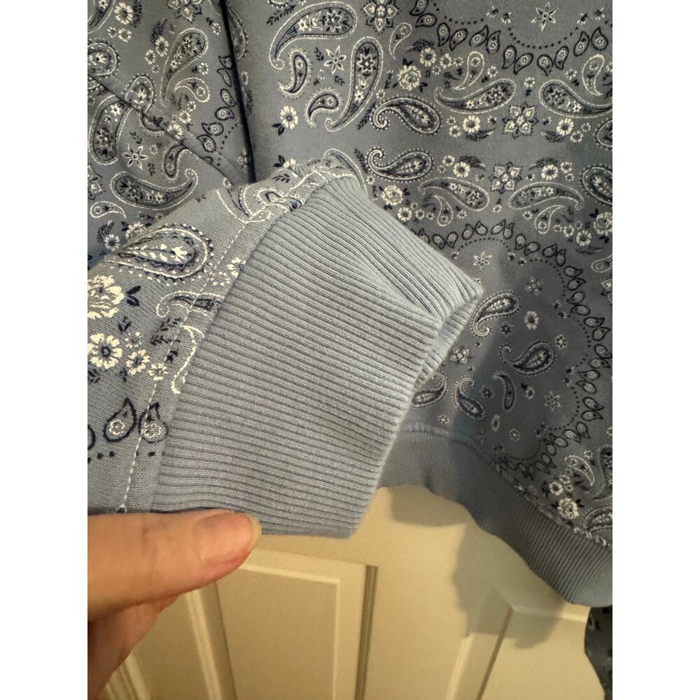 Aerie Crop Take it Easy Sweatshirt Crew Neck Blue Paisley Size XL - Picture 7 of 8